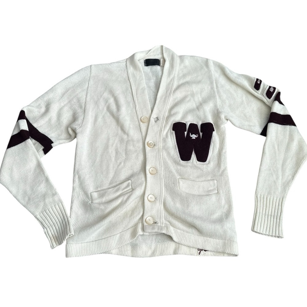 A390 Vintage varsity Letterman Sweater Cardigan. Real and Burgundy